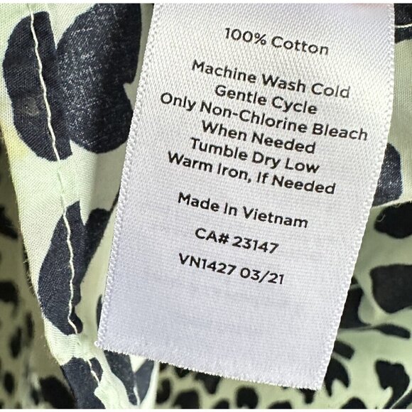 Talbots Women’s Large Leopard Print Button Front Cotton Shirt Mint Green Navy - Picture 5 of 7